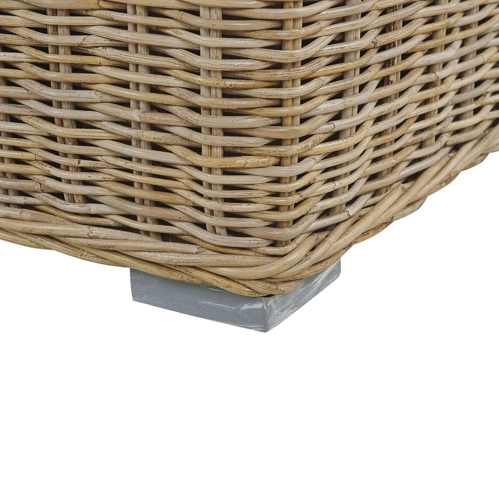 Divano da giardino in vimini rattan marrone chiaro da esterno a 2 posti con cuscini bianchi