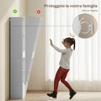 Scaffale Libreria a 4 Ripiani Aperti con Armadietto e Cassetto, 30x24x158 cm, in Legno Bianco