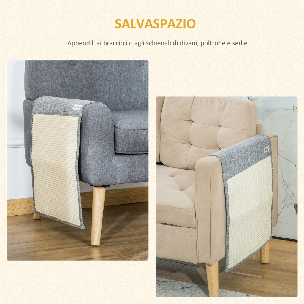 Set 2 Tiragraffi per Gatti da Divano in Sisal e Poliestere, 130x45cm - Grigio
