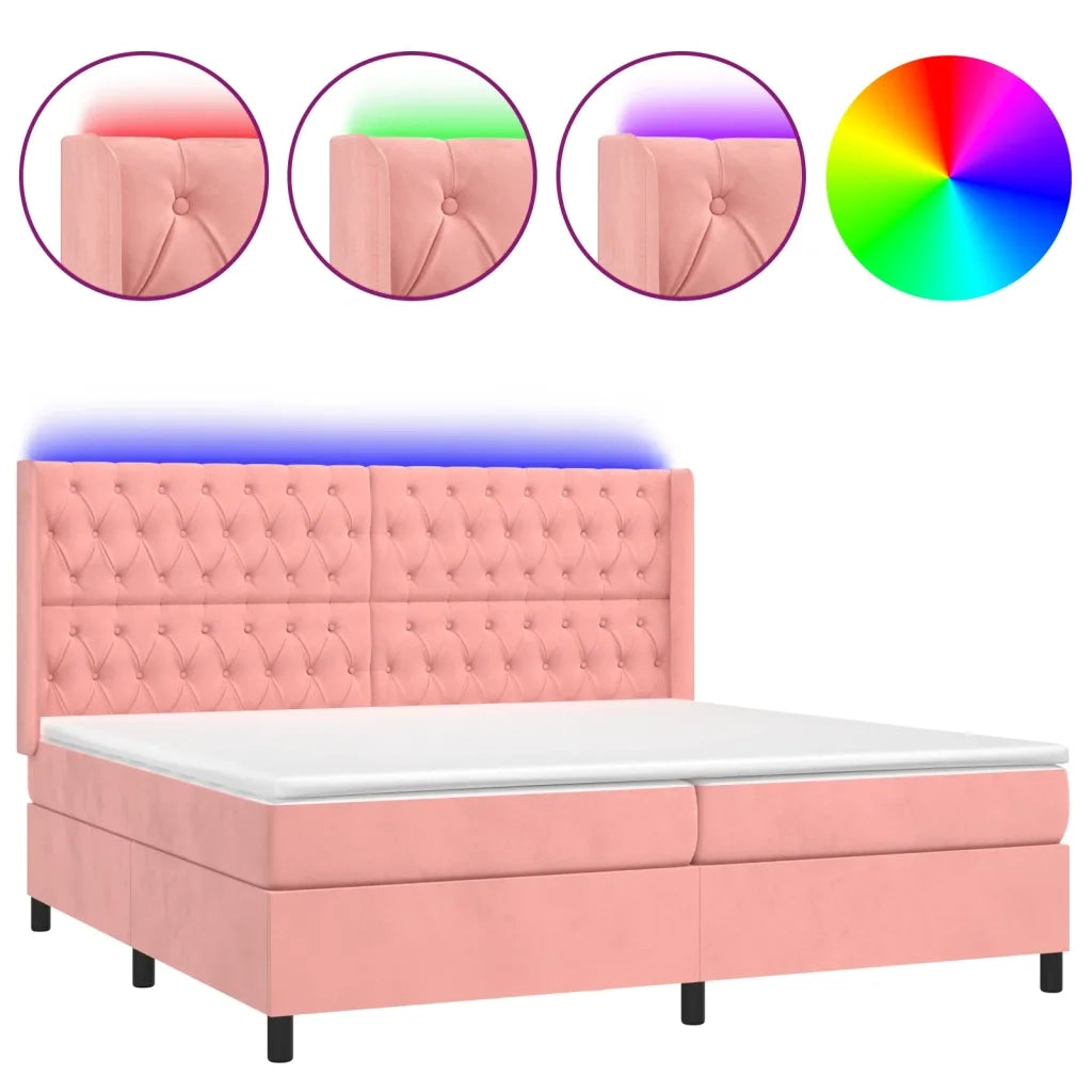 Letto a Molle con Materasso e LED Rosa 160x200 cm in Velluto 3139756