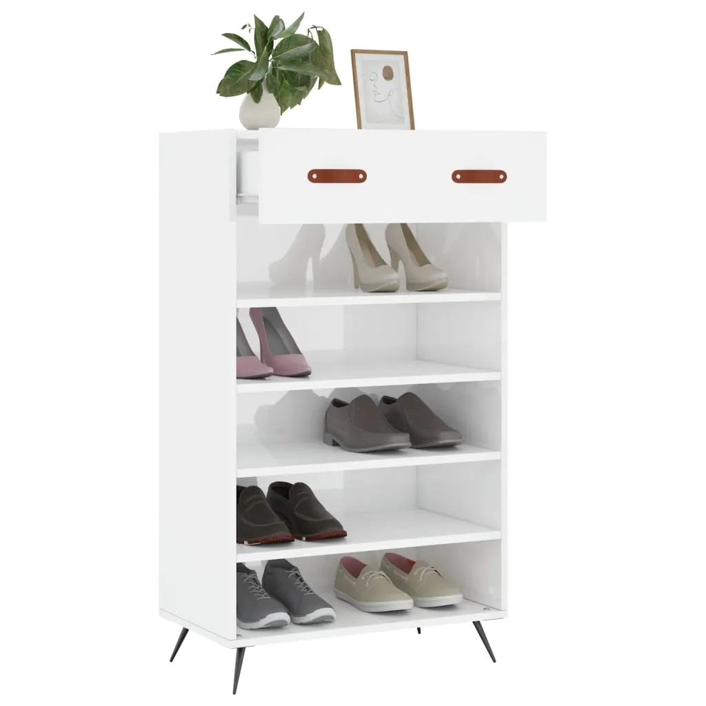 Scarpiera Bianco Lucido 60x35x105 cm in Legno Multistrato 829582