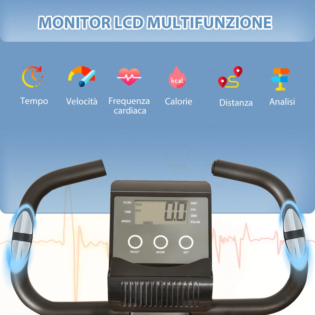 EasyComfort Cyclette Pieghevole 2 in 1, Resistenza Magnetica Regolabile 8 Livelli, Cyclette da Casa Silenziosa con Sensore di Frequenza Cardiaca, Elastici per Braccia, Schermo LCD, Volano 2.5kg, Nero