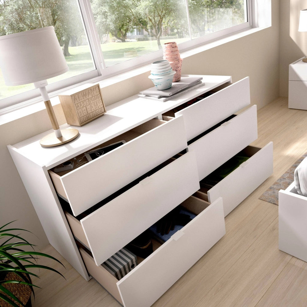 Cassettiera Avana, Settimanale per camera da letto, ComÃ² con 6 cassetti, 120x39h62 cm, Bianco