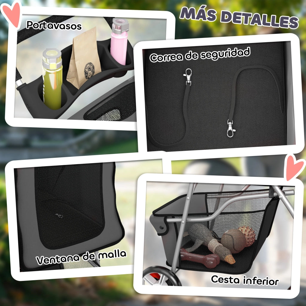 Carro per cani con cuscino lavabile e ruote ¨C zephmum ¨C 77x44x102 cm grigio scuro