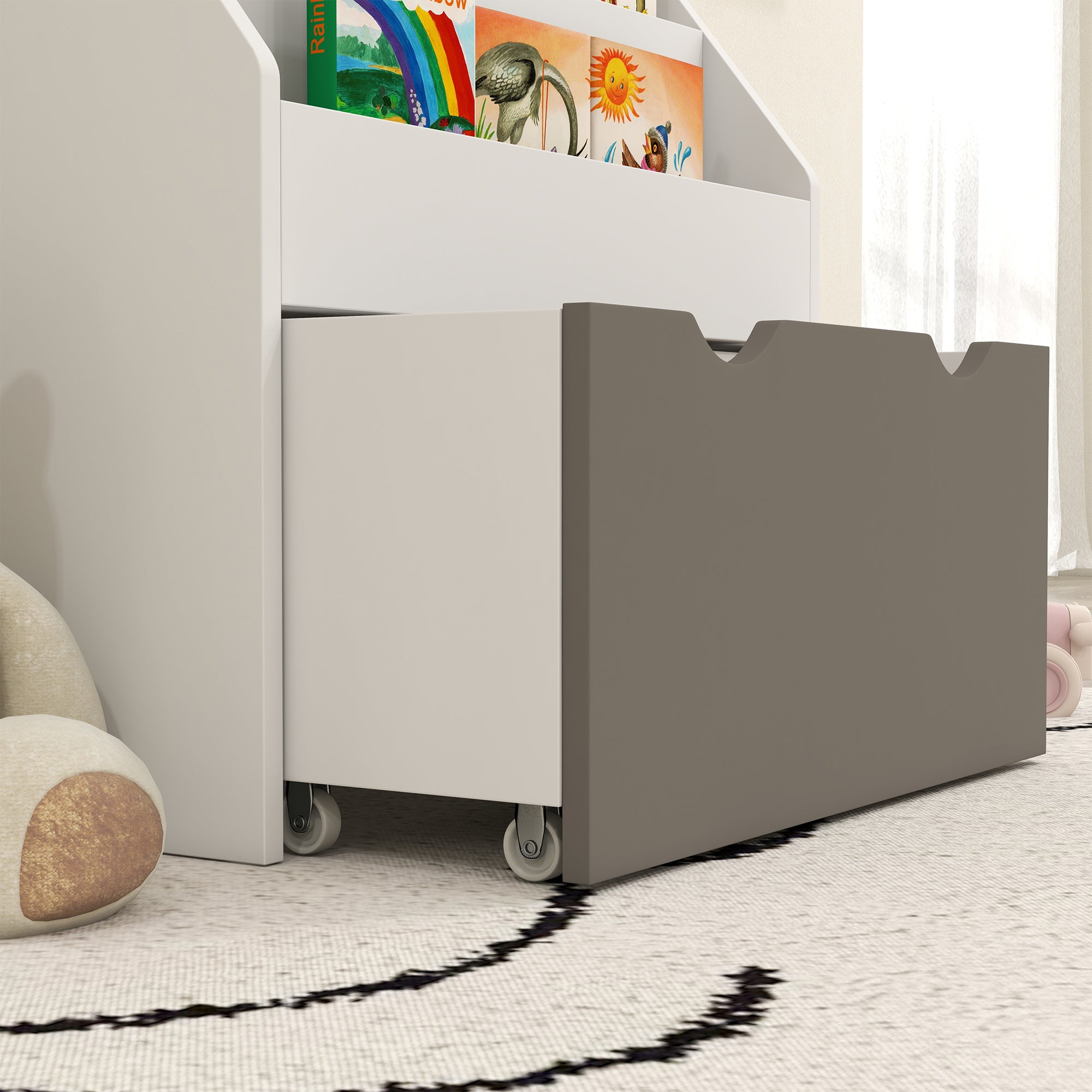 Libreria per Bambini 3-8 Anni 62.5x30x70 cm a 3 Ripiani con Cassetto Inferiore in MDF Grigio