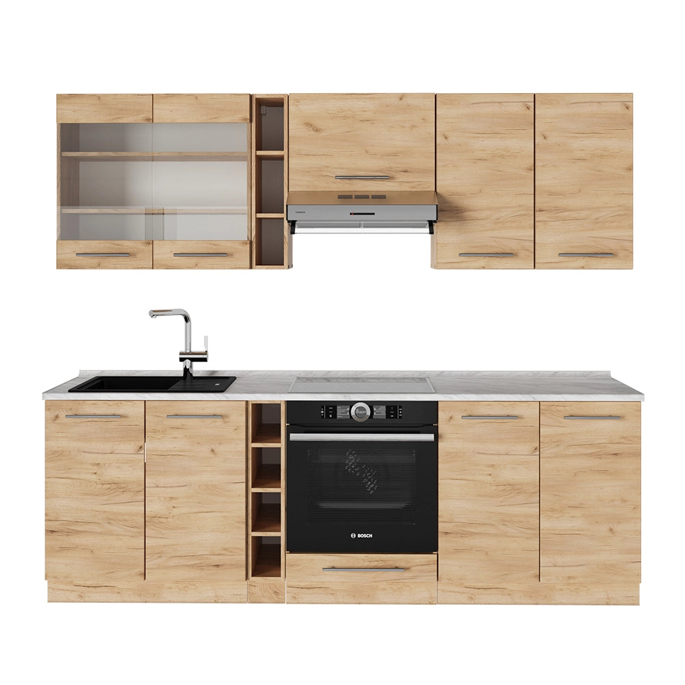 Cucina componibile Fame-Line Rovere dorato/Rovere dorato 235 cm, PL Marmo Vicco