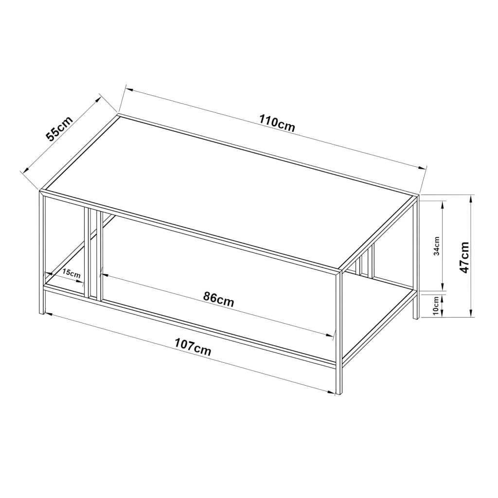 Tavolino da caffè in metallo a due piani 47 x 110 x 55 cm nero 03_0008455