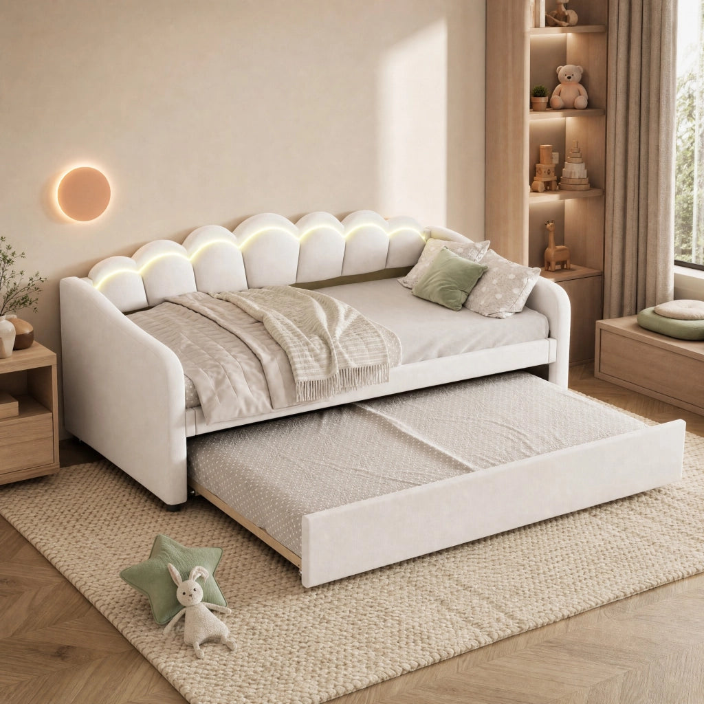 LETTO Divano letto estraibile 90x200 cm Beige in velluto e MDF