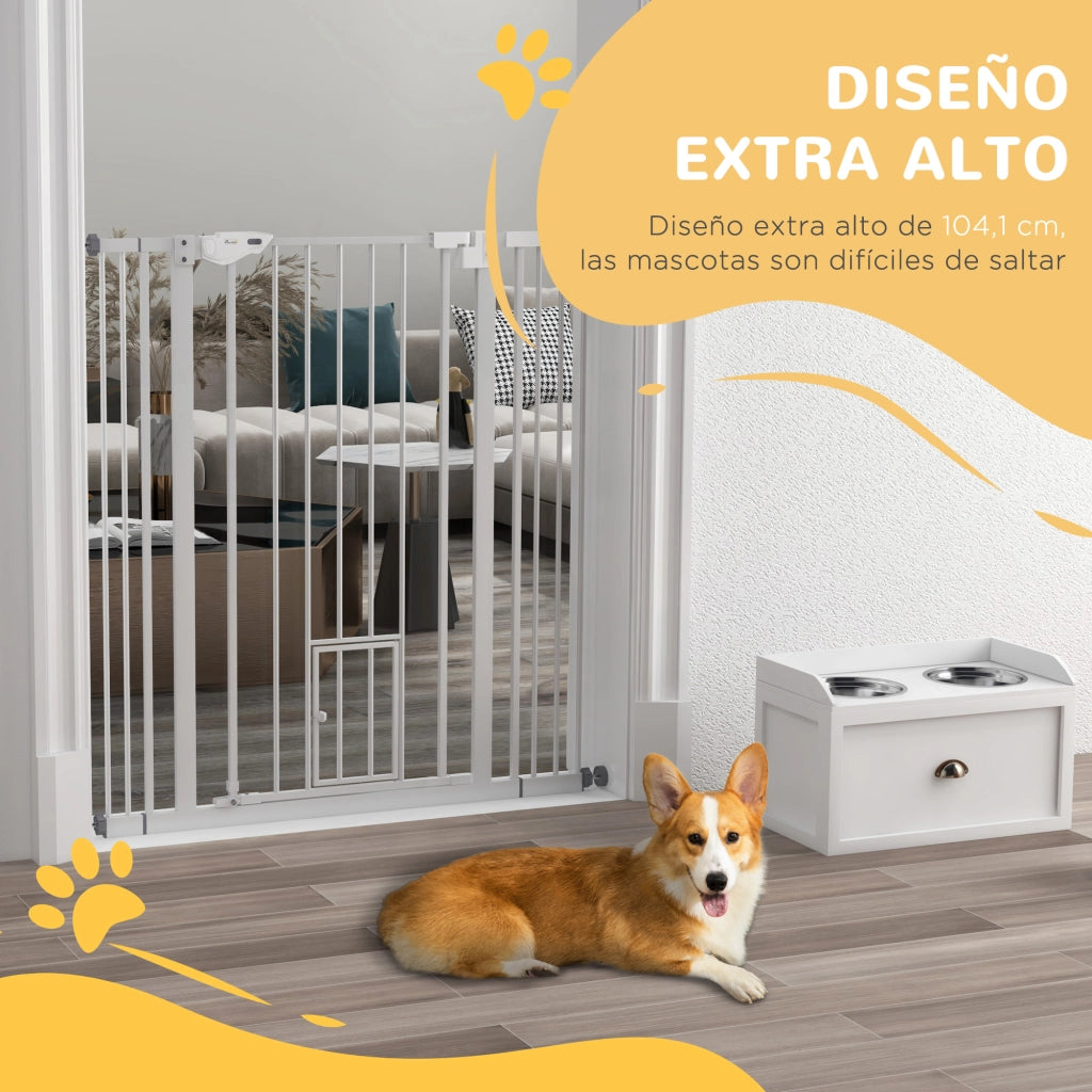 Barriera di Sicurezza Estensibile con Porta ¨C Zephmum ¨C Bianco 74-101x104,1 cm