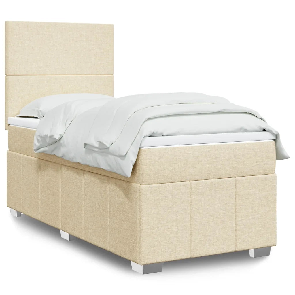 Letto singolo | Letto per adulti | Giroletto a Molle con Materasso Crema 80x200 cm inTessuto