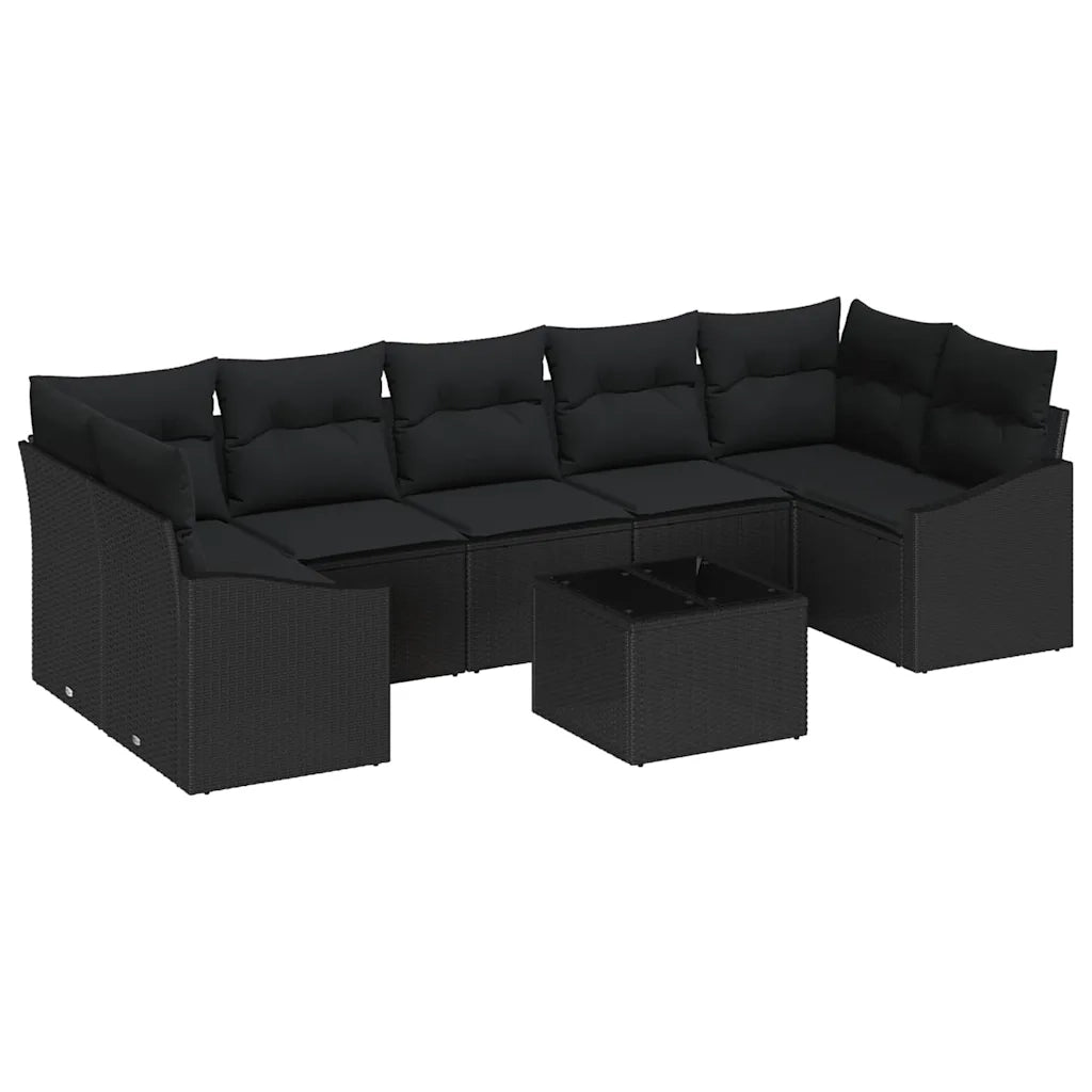 Set di divani con cuscino 8 pcs Nero polyrattan
