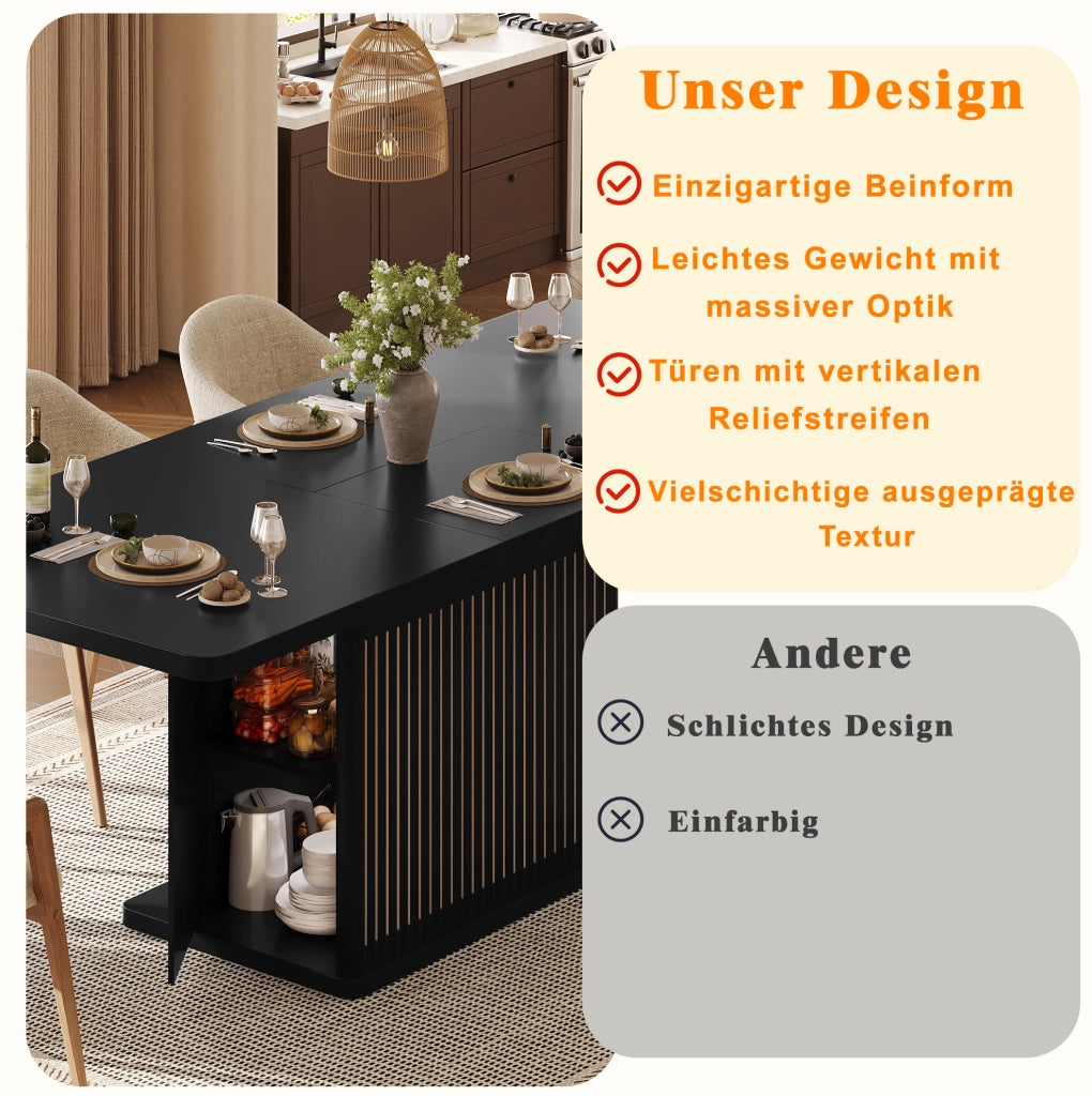 Tavolo da pranzo allungabile 120-160 cm con contenitore; MDF e metallo; nero