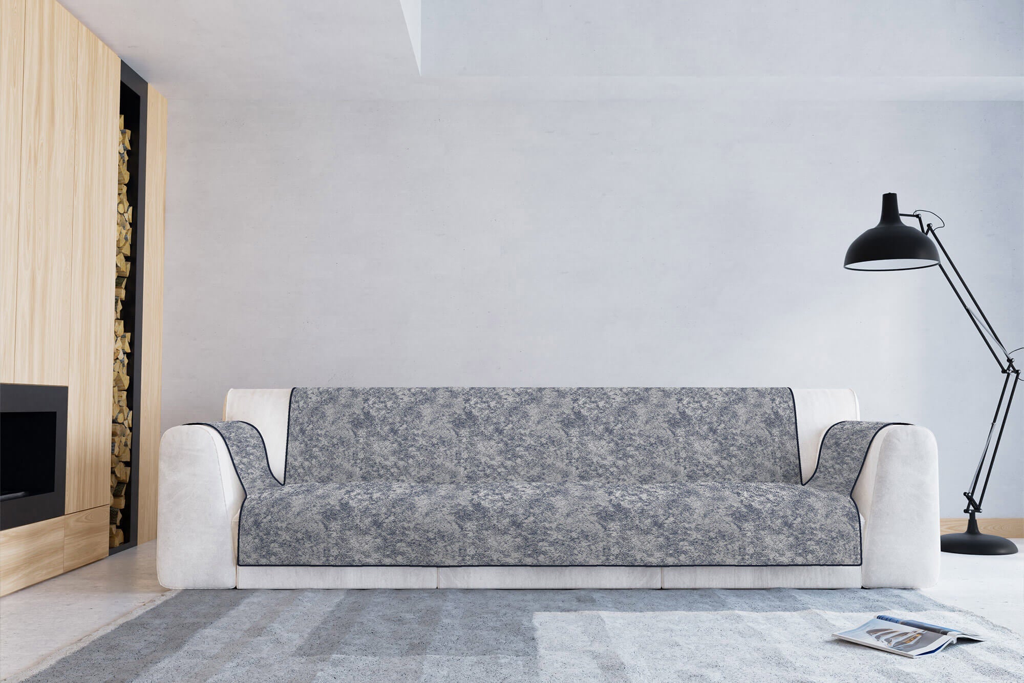 Copridivano con Copri Braccioli Seduta 230 cm in Poliestere e Cotone Blu Scuro