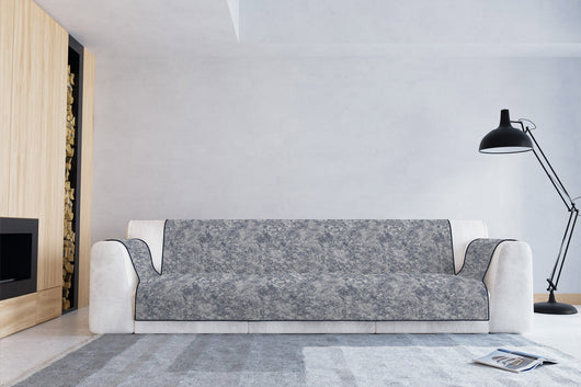 Copridivano con Copri Braccioli Seduta 230 cm in Poliestere e Cotone Blu Scuro