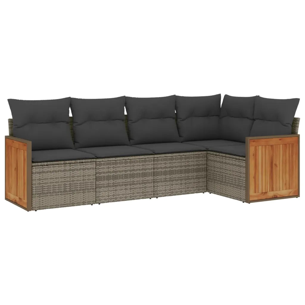 Set Divano da Giardino 5 pz con Cuscini Grigio in Polyrattan 3227628