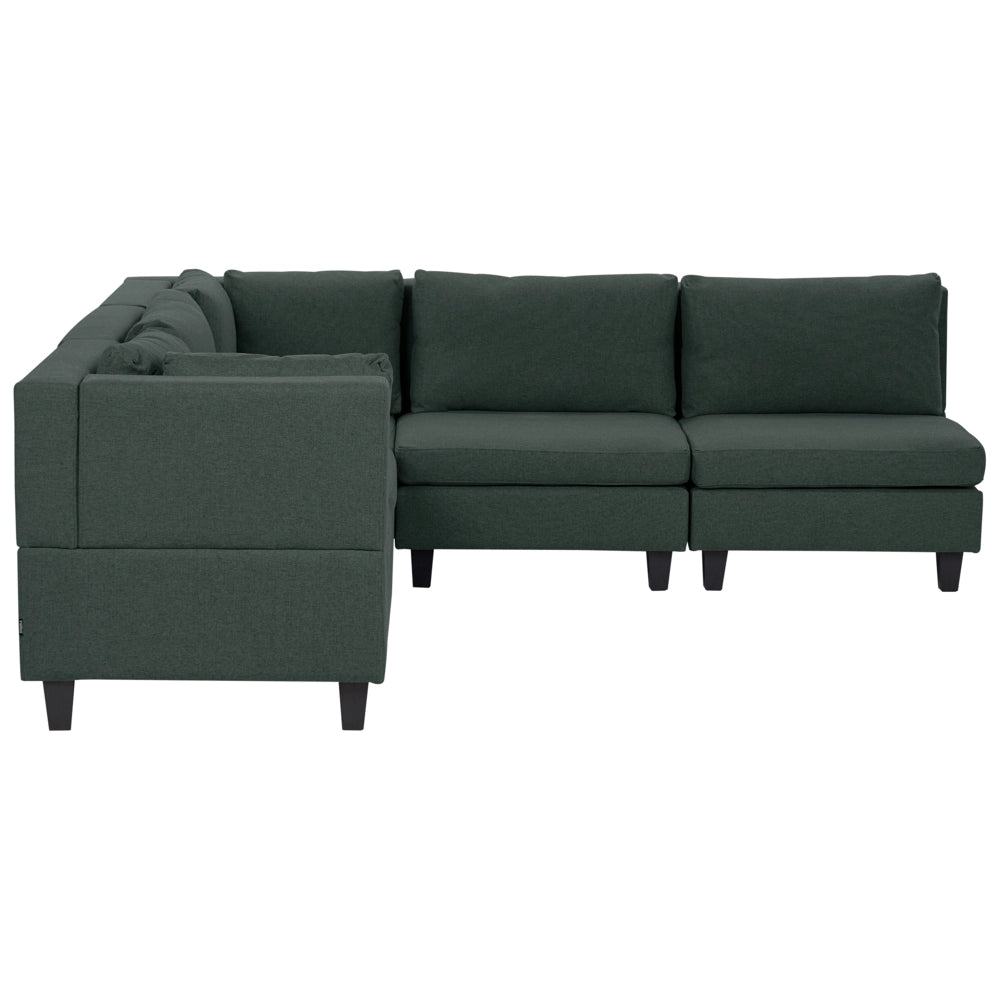 Divano componibile a 5 posti imbottito in tessuto marrone gambe nere lato destro stile moderno