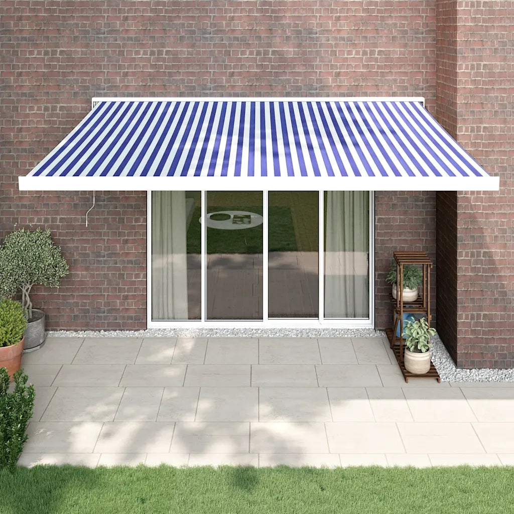 Tendada Sole Retrattile Blu e Bianca 4x3 m Tessuto e Alluminiocod mxl 69613