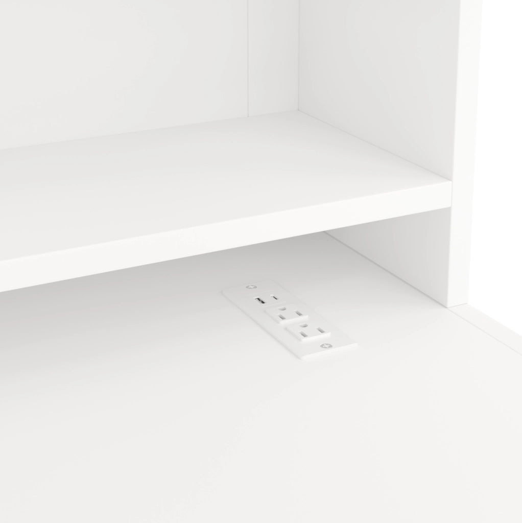 Letto a soppalco bianco 90 x 200 cm con scrivania, armadio e illuminazione LED