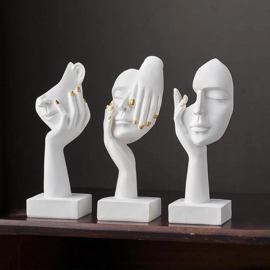 Set di 3 figure decorative moderne sculture decorazione per ufficio soggiorno camera da letto parete decorativa scultura moderna e busto decorativo in bianco.