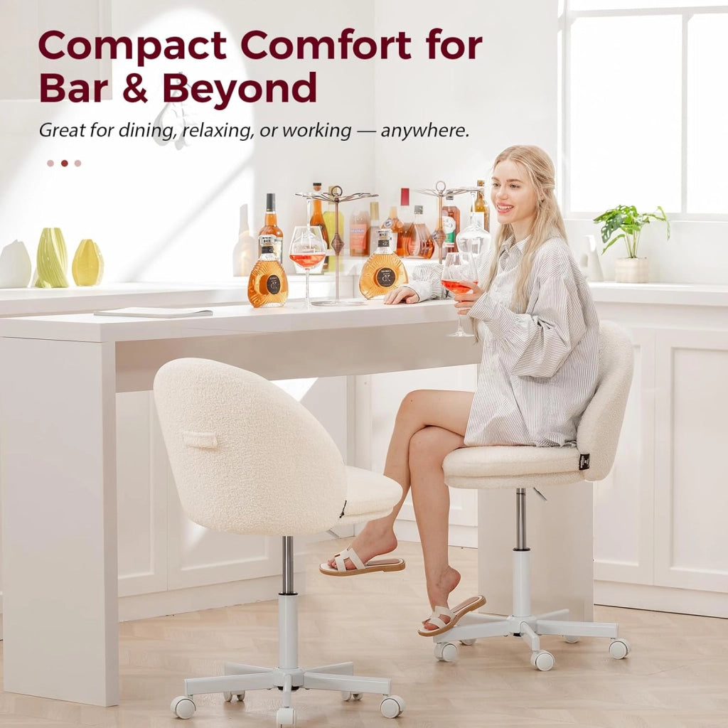 HomeOffice - Sedia per trucco, sedia da scrivania senza braccioli, girevole con supporto per schiena, comoda sedia da ufficio su ruote, altezza regolabile, colore: Bianco