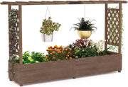 Fioriera Rialzata con Grigliato, Aiuola Rialzata con Traliccio per Piante Rampicanti e Fori di Drenaggio, Orto Elevato da Giardino, Terrazzo e Cortile (Marrone,200 x 44 x 114 cm)