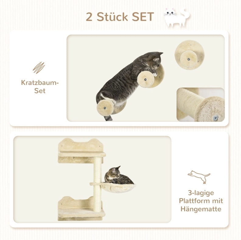 Set da arrampicata per gatti con tiragraffi e amaca beige