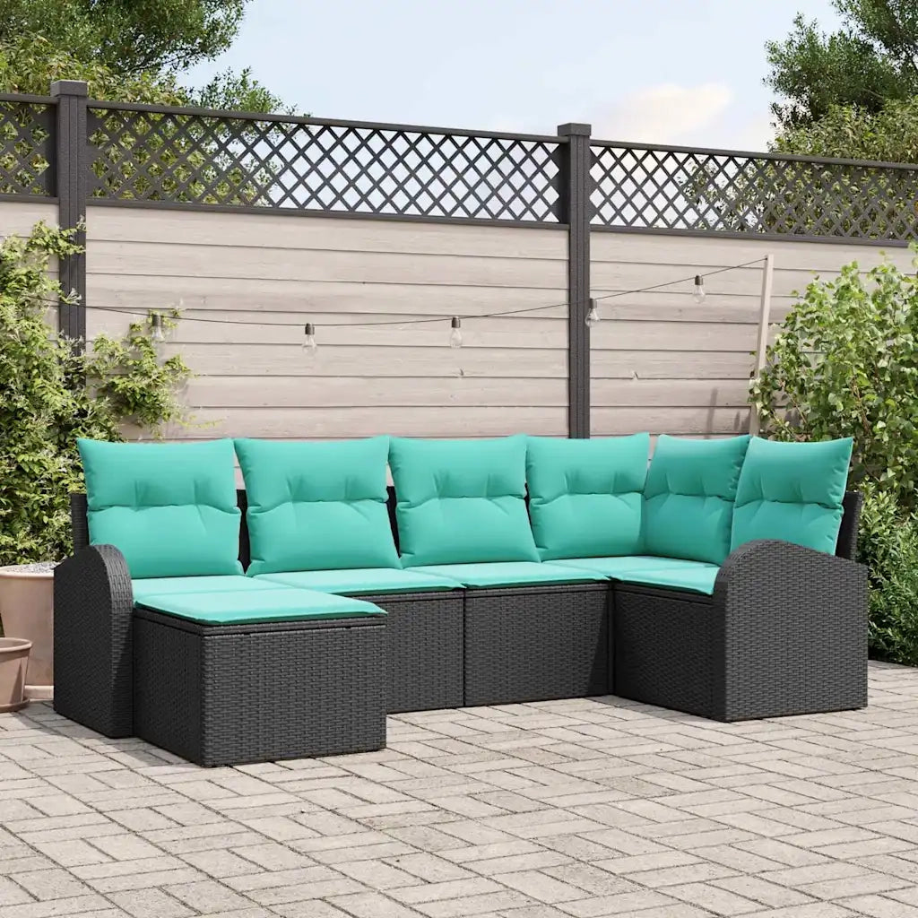 Set di divani con cuscino 6 pcs Nero e Turchese polyrattan 3354785