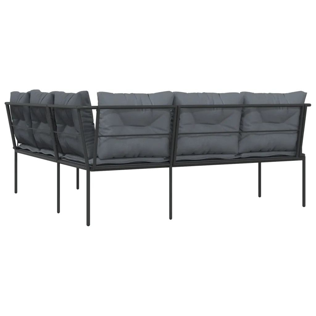 Divano Giardino con Cuscini Forma a L-Sofa da Giardino-Divanetto da esterno Nero Acciaio e Textilene 701626