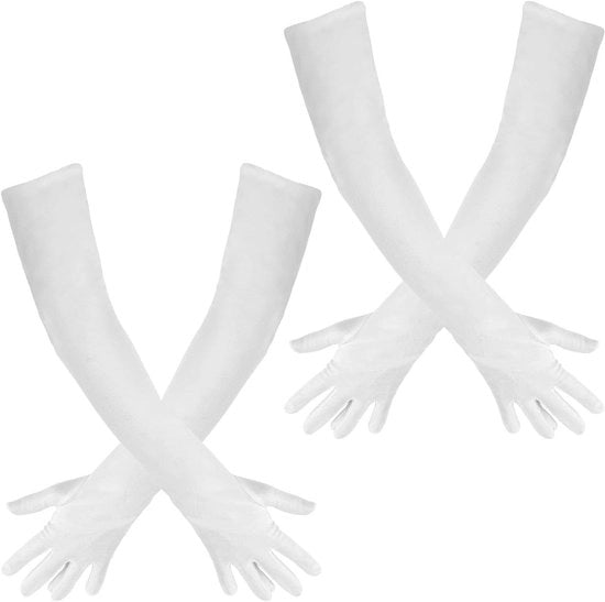 Set di 2 paia di guanti lunghi in seta bianca - Eleganti e classici - Adatti per carneval, opera e feste di nozze