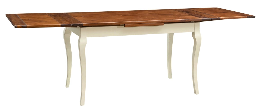 Biscottini Tavolo allungabile Country in legno massello di tiglio struttura bianca anticata piano noce Made in Italy
