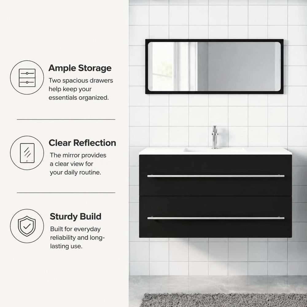 Bathroom Cabinet With Mirror, Black, Made Of Engineered Wood