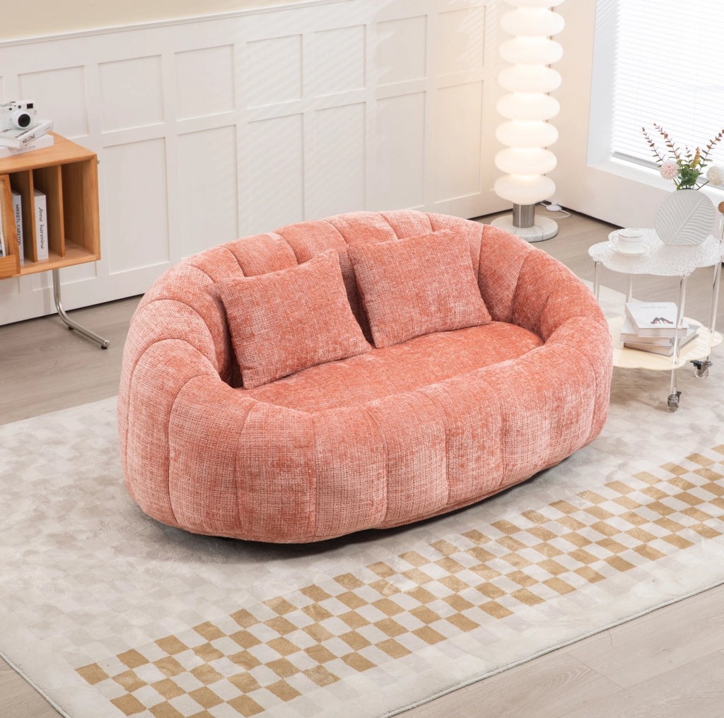 Divano lounge 2 posti in ciniglia rosa con schiuma memory
