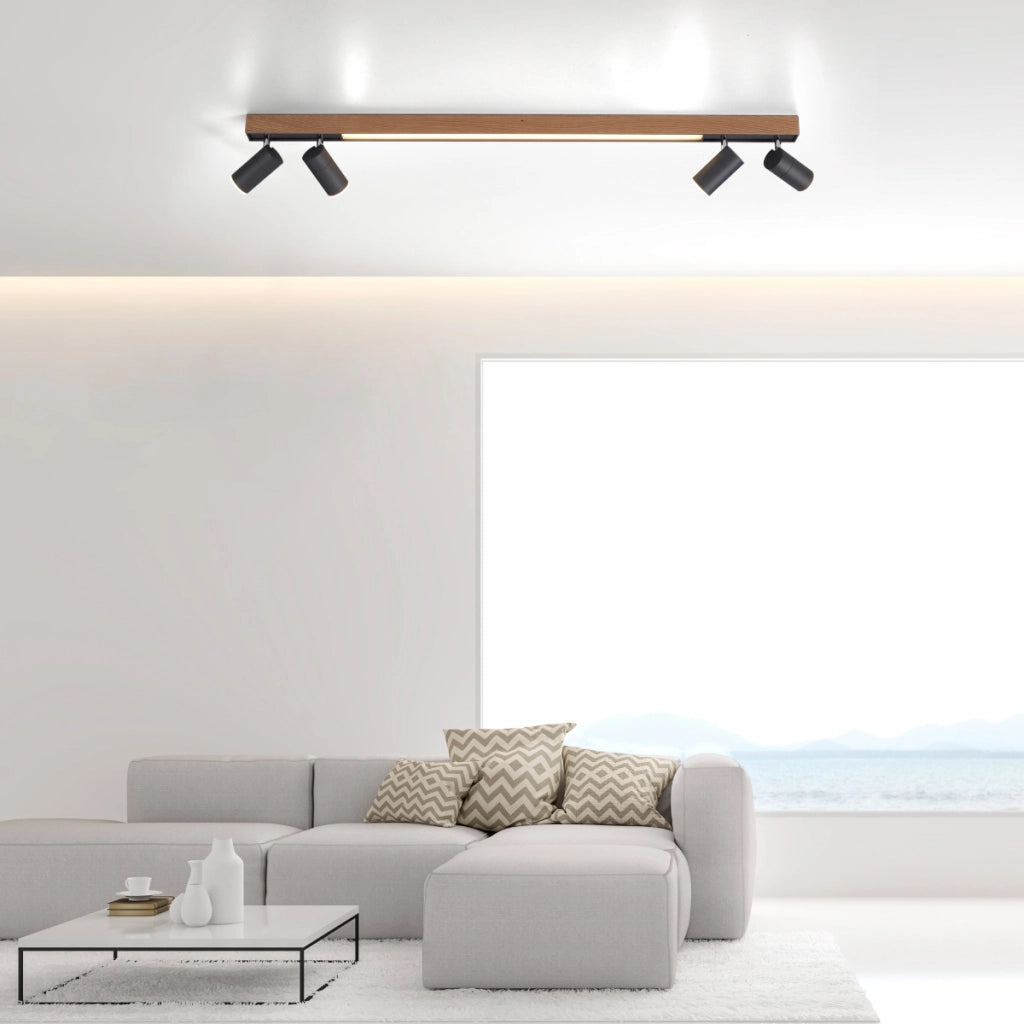 Plafoniera barra legno/nero 5 spot LED 25W Paul Neuhaus