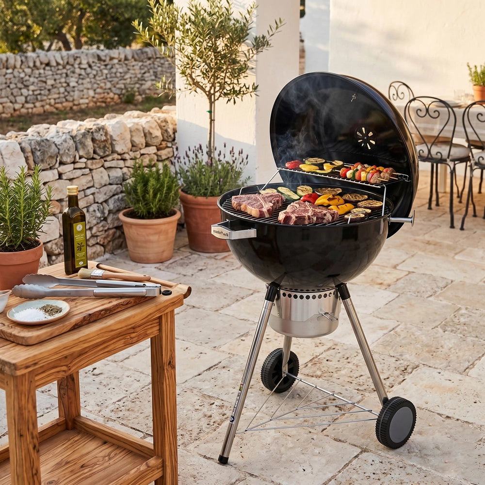 Barbecue carbonella con rotelle