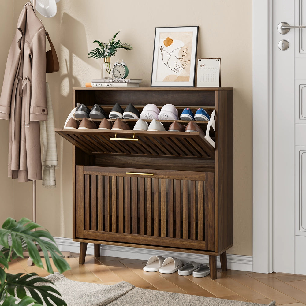 Scarpiera in Legno di Noce con Ante a Ribalta ¨C MINIMAL ¨C 80 cm, Ingresso