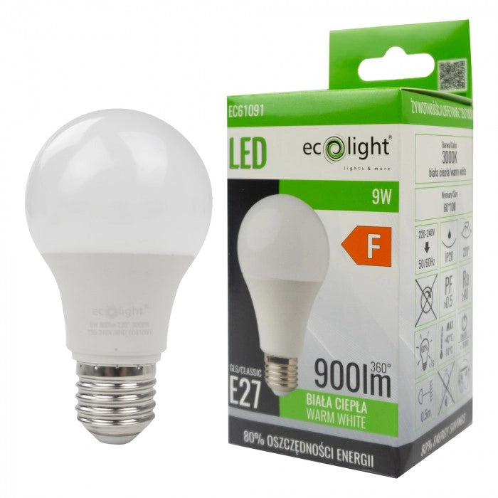 Lampadina LED E27 9W 900lm 3000K non dimmer Ecolight