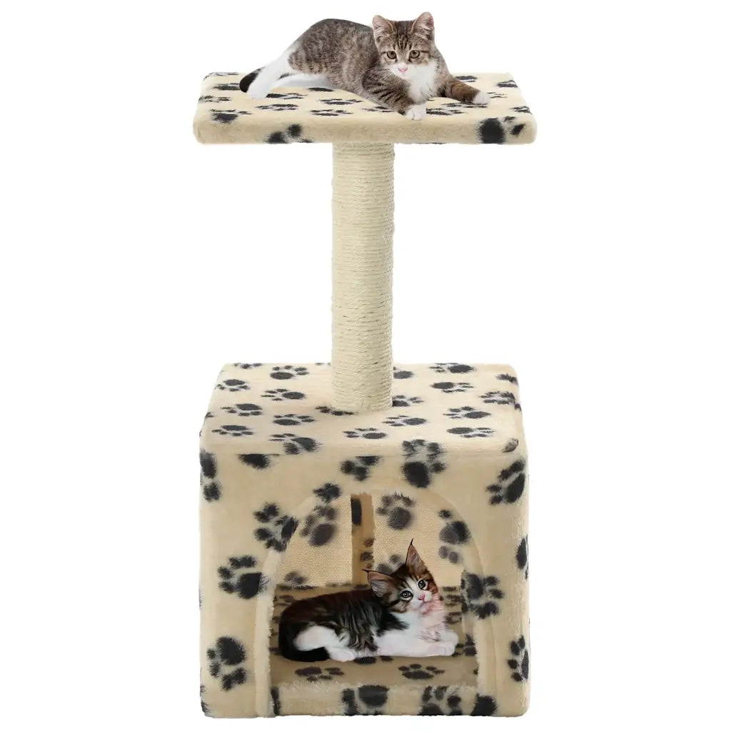 Albero per Gatti e Tiragraffi Sisal 55 cm Zampe Stampate Beige CFW9815007