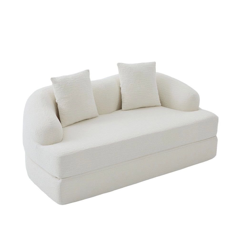 Divano letto ¨C Minimal ¨C 2 posti, beige, tessuto chenille, con cuscini