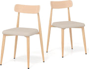 Set di 2 Sedie da Pranzo Moderne, Sedie Rivestite in Tessuto di Lino con Gambe in Metallo Robusto, Seduta Imbottita, Schienale Curvo, Sedia senza Braccioli per Sala da Pranzo e Soggiorno