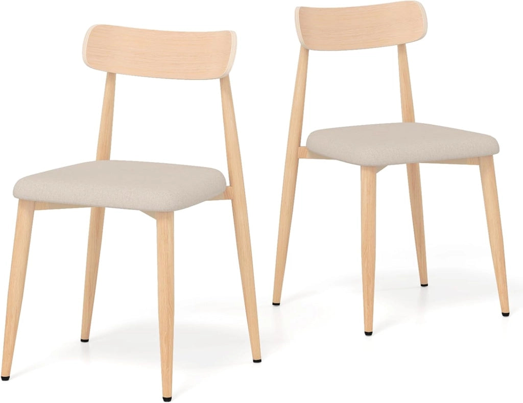 Set di 2 Sedie da Pranzo Moderne, Sedie Rivestite in Tessuto di Lino con Gambe in Metallo Robusto, Seduta Imbottita, Schienale Curvo, Sedia senza Braccioli per Sala da Pranzo e Soggiorno