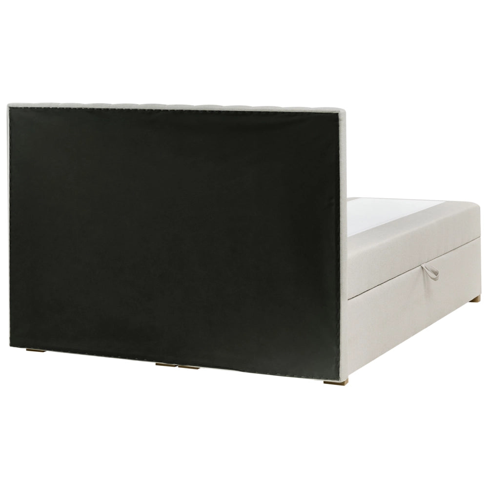 Letto contenitore in tessuto imbottito bianco sporco 160x200 cm con apertura a sollevamento continentale