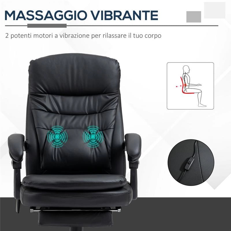 SEDIA DA UFFICIO MASSAGGIANTE IN SIMILPELLE CON PRESA USB 64 X69X107-115CM NERO