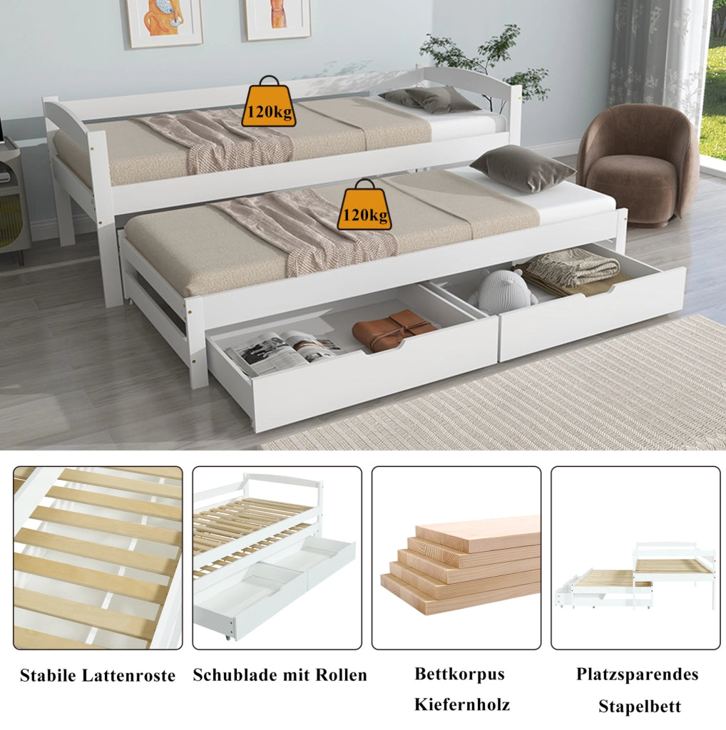 Letto singolo trasformabile in matrimoniale con cassetti