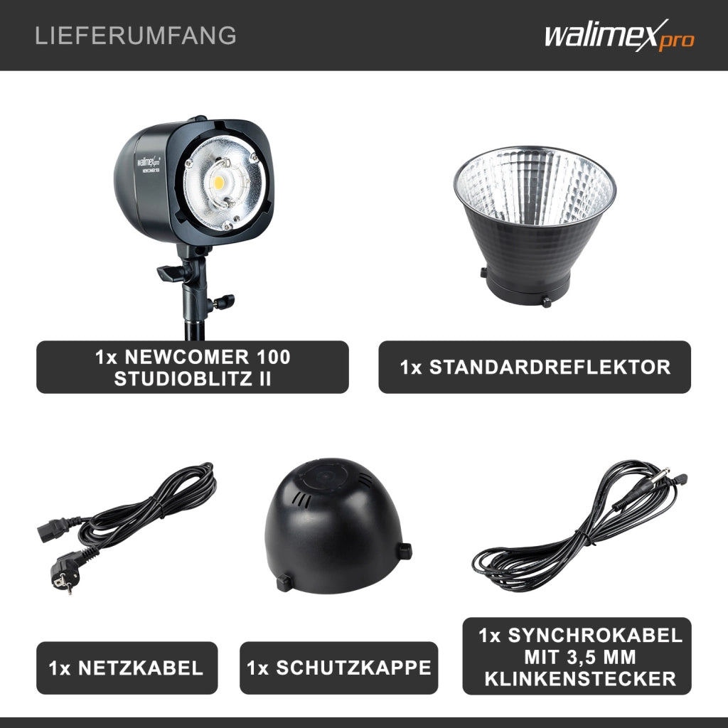 Newcomer 100 Flash fotografico con potenza di 100 Ws, con radio a 2,4 GHz, protezione contro surriscaldamento, per studio foto e video