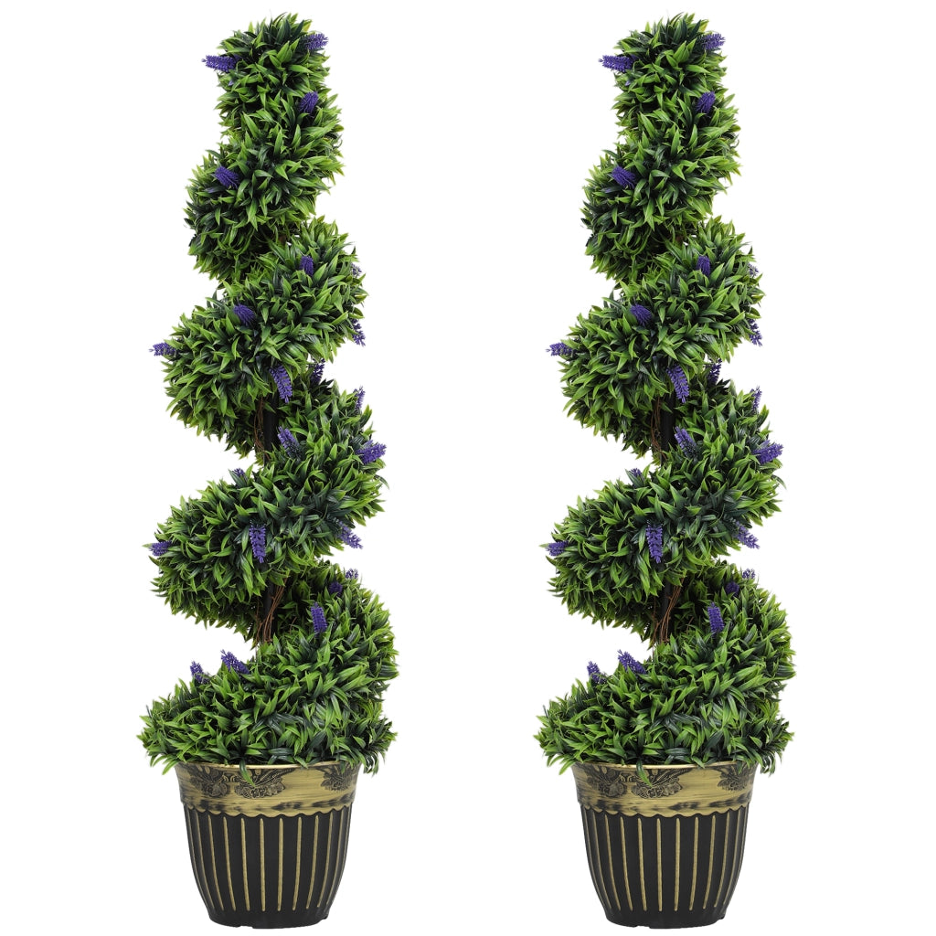 Set 2 Piante Finte Bosso e Lavanda 115cm ¨C zephmum ¨C Verde Blu