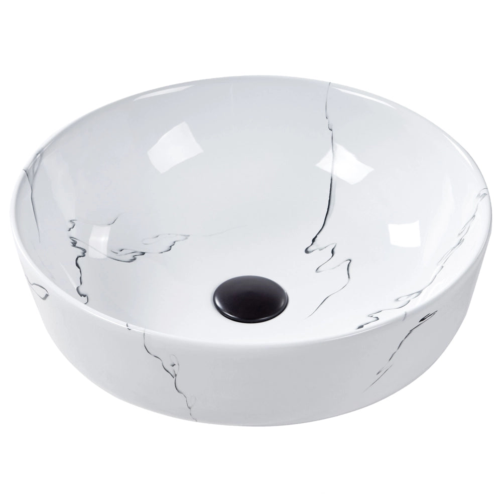 Lavabo da appoggio in ceramica bianca effetto marmo ⌀ 42 cm Lavabo da bagno rettangolare stile Glam