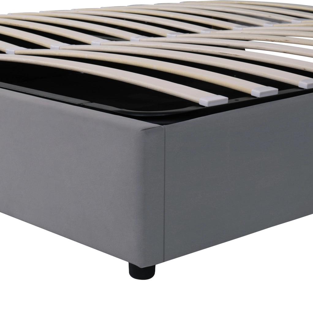 Letto imbottito 180x200 cm con contenitore, luce orientabile USB e testiera ampia