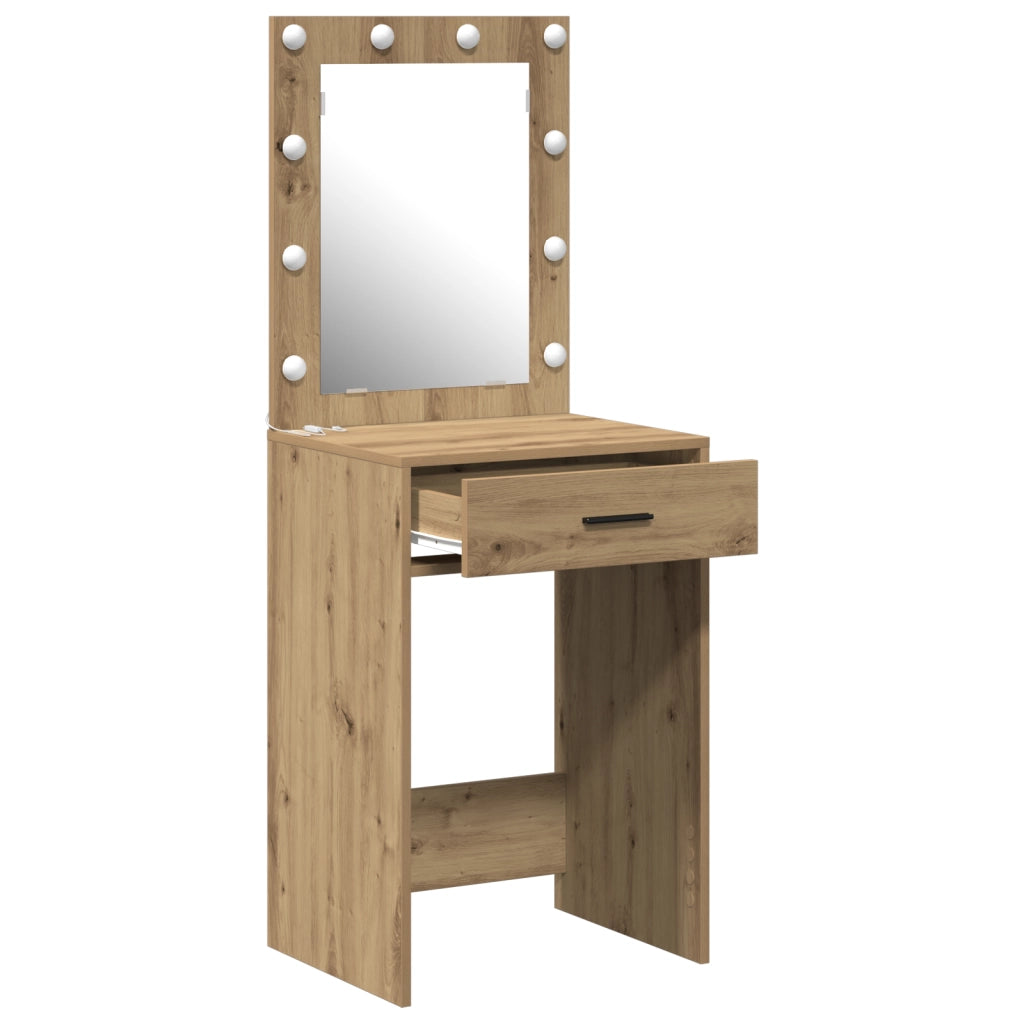 Tavolo toletta con luci LED Rovere artigianale 50x41x135 cm