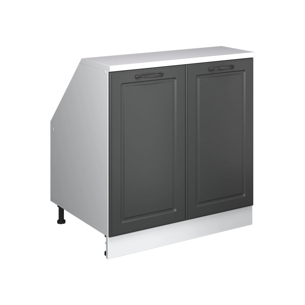 Mobile cucina sottotetto R-Line Antracite rustico/Bianco 80 cm con 2 porte, carcassa 60 cm profondità Vicco