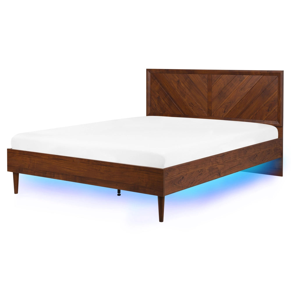 Letto a doghe in legno scuro Illuminazione a LED Multicolore 160 x 200 cm Design moderno rustico